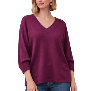 J. Jill Pure Jill Wine Purple Oversized V-Neck Pullover Sweater Dolman Sleeve S